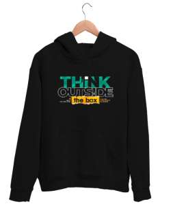 Farklı Düşün - Think Outside The Box Siyah Unisex Kapşonlu Sweatshirt