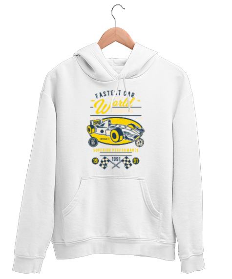 Tisho - Fast Beyaz Unisex Kapşonlu Sweatshirt