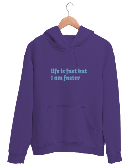 Tisho - FASTER Mor Unisex Kapşonlu Sweatshirt