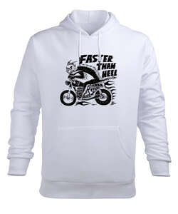 Faster Than Hell Beyaz Erkek Kapüşonlu Hoodie Sweatshirt