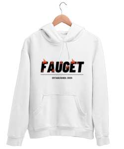 Fauget Beyaz Unisex Kapşonlu Sweatshirt