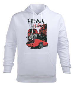 Fear City Beyaz Erkek Kapüşonlu Hoodie Sweatshirt