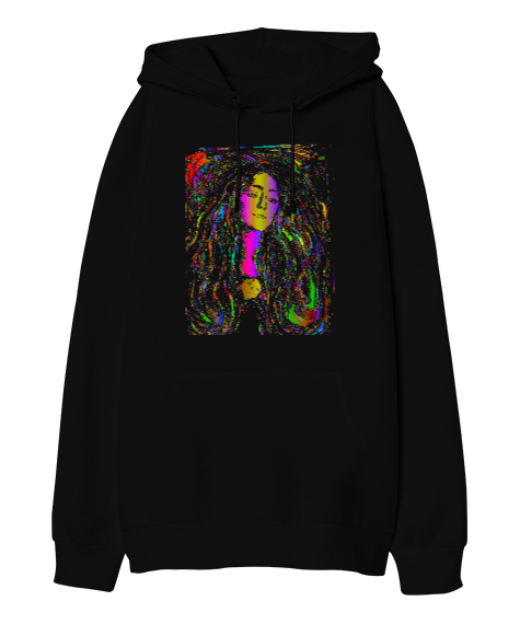 Female Silhouette - Renkli Silüet Siyah Oversize Unisex Kapüşonlu Sweatshirt