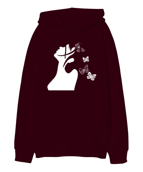 Female Silhouette - Silüet Bordo Oversize Unisex Kapüşonlu Sweatshirt