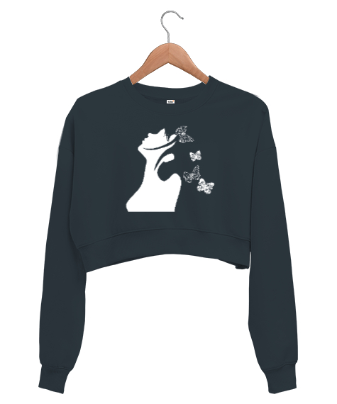 Female Silhouette - Silüet Füme Kadın Crop Sweatshirt