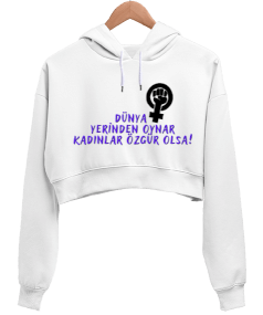 Feminist Slogan Baskı Kadın Crop Hoodie Kapüşonlu Sweatshirt