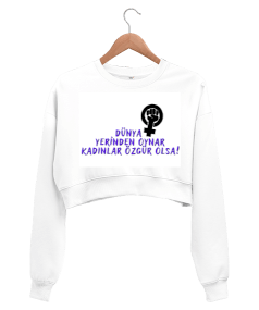 Feminist Slogan Baskılı Kadın Crop Sweatshirt