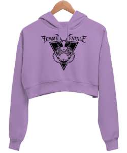 Femme Fatale Lila Kadın Crop Hoodie Kapüşonlu Sweatshirt