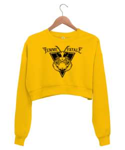 Femme Fatale Sarı Kadın Crop Sweatshirt