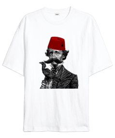 Fesli Bıyıklı Edgar Allan Poe - OneArtTasarım Oversize Unisex Tişört