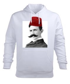 Fesli Bıyıklı Tesla - OneArtTasarım Erkek Kapüşonlu Hoodie Sweatshirt