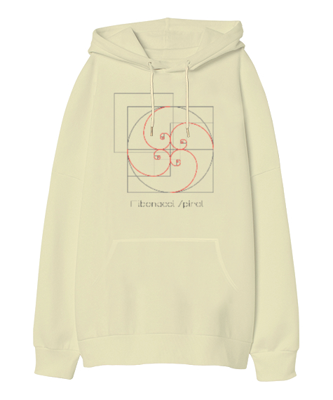 Fibonacci Spiral - Geometri V1 Krem Oversize Unisex Kapüşonlu Sweatshirt