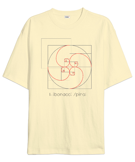 Fibonacci Spiral - Geometri V1 Krem Oversize Unisex Tişört