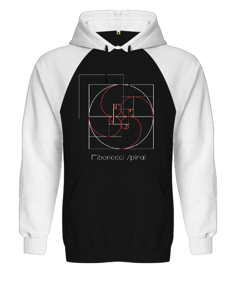 Fibonacci Spiral - Geometri V1 Siyah/Beyaz Orjinal Reglan Hoodie Unisex Sweatshirt