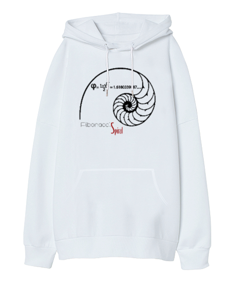 Fibonacci Spiral - Geometri V2 Beyaz Oversize Unisex Kapüşonlu Sweatshirt