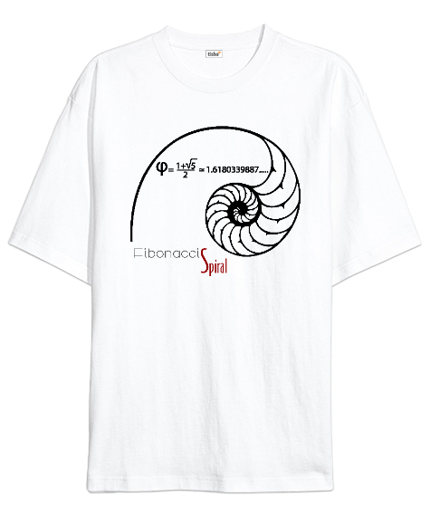 Fibonacci Spiral - Geometri V2 Beyaz Oversize Unisex Tişört