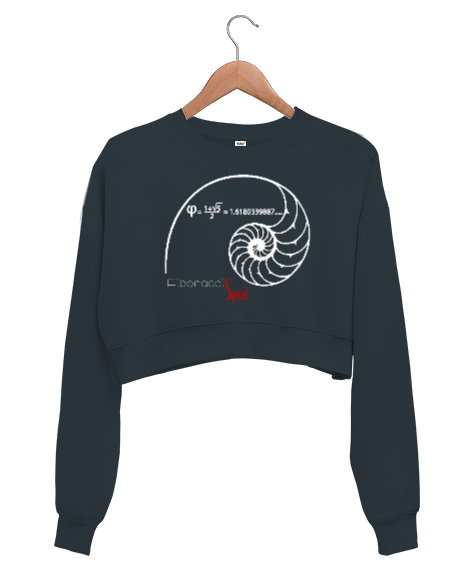 Fibonacci Spiral - Geometri V2 Füme Kadın Crop Sweatshirt