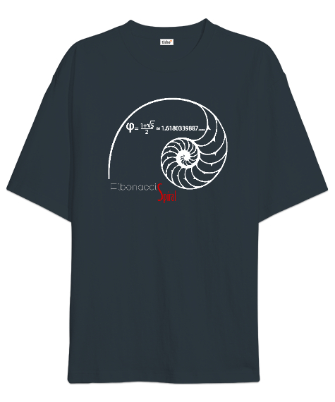 Fibonacci Spiral - Geometri V2 Füme Oversize Unisex Tişört