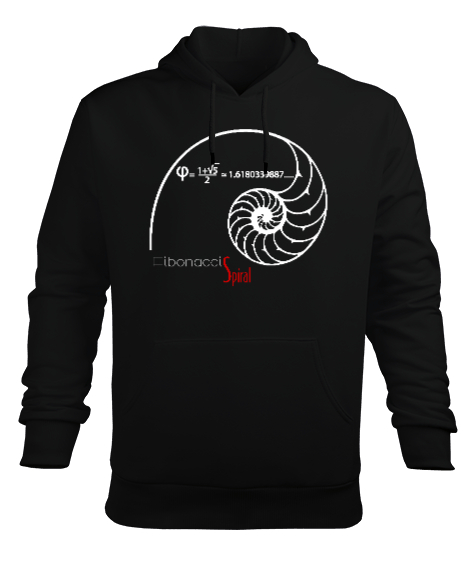 Fibonacci Spiral - Geometri V2 Siyah Erkek Kapüşonlu Hoodie Sweatshirt