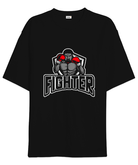 Fighter baskılı Siyah Oversize Unisex Tişört