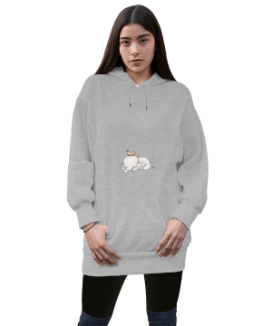 Fil tasarımlı spor Kadın Uzun Hoodie Kapüşonlu Sweatshirt