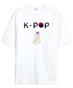 Finger Heart - K-POP Beyaz Oversize Unisex Tişört