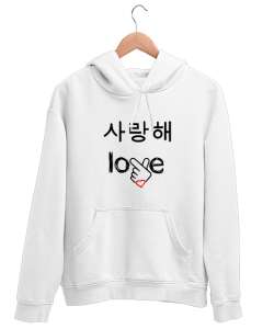 Finger Heart - K-POP Beyaz Unisex Kapşonlu Sweatshirt