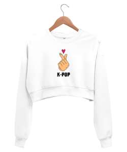  Finger Heart - K-Pop Parmak Kalbi Beyaz Kadın Crop Sweatshirt