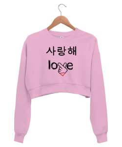 Finger Heart - K-POP Pembe Kadın Crop Sweatshirt