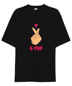  Finger Heart - K-Pop Siyah Oversize Unisex Tişört