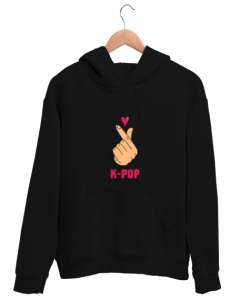 Finger Heart - K-Pop Siyah Unisex Kapşonlu Sweatshirt