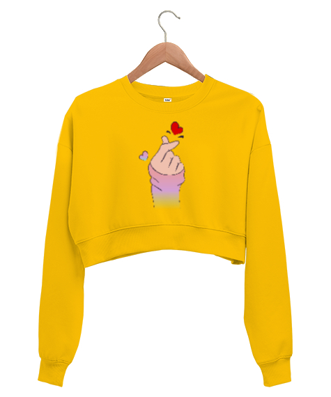 Finger Heart Kpop Sarı Kadın Crop Sweatshirt