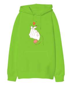 Finger Heart - Parmak Şıklatma - Kpop V2 Fıstık Yeşili Oversize Unisex Kapüşonlu Sweatshirt