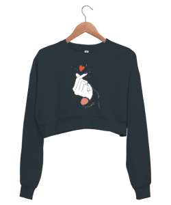 Finger Heart - Parmak Şıklatma - Kpop V2 Füme Kadın Crop Sweatshirt