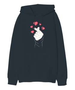 Finger Heart - Parmak Şıklatma - Kpop V2 Füme Oversize Unisex Kapüşonlu Sweatshirt