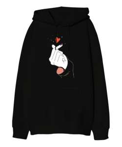 Finger Heart - Parmak Şıklatma - Kpop V2 Siyah Oversize Unisex Kapüşonlu Sweatshirt