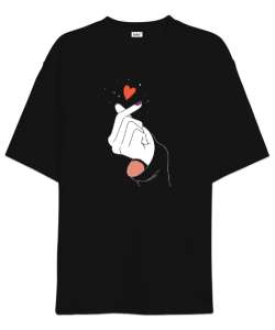 Finger Heart - Parmak Şıklatma - Kpop V2 Siyah Oversize Unisex Tişört