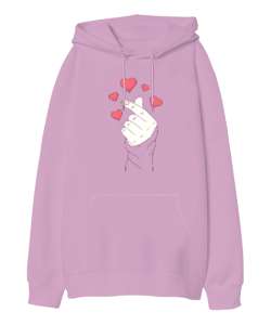 Finger Heart - Parmak Şıklatma - Kpop V3 Pembe Oversize Unisex Kapüşonlu Sweatshirt