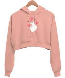 Finger Heart - Parmak Şıklatma - Kpop V3 Yavru Ağzı Kadın Crop Hoodie Kapüşonlu Sweatshirt