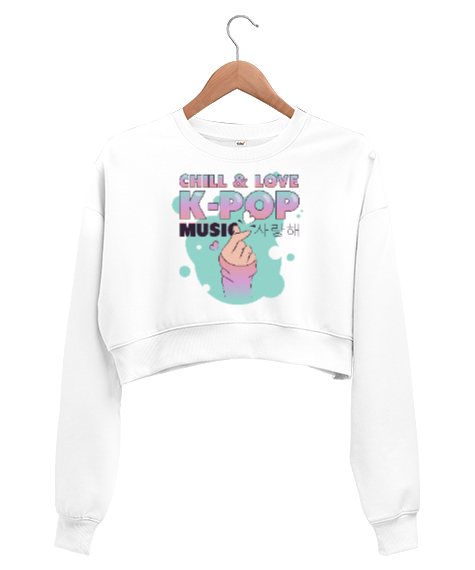 Finger Kpop Music - K-pop Beyaz Kadın Crop Sweatshirt