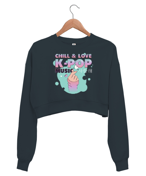 Finger Kpop Music - K-pop Füme Kadın Crop Sweatshirt