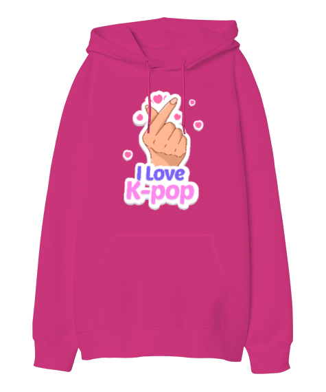 Finger Kpop Music - K-pop Fuşya Oversize Unisex Kapüşonlu Sweatshirt