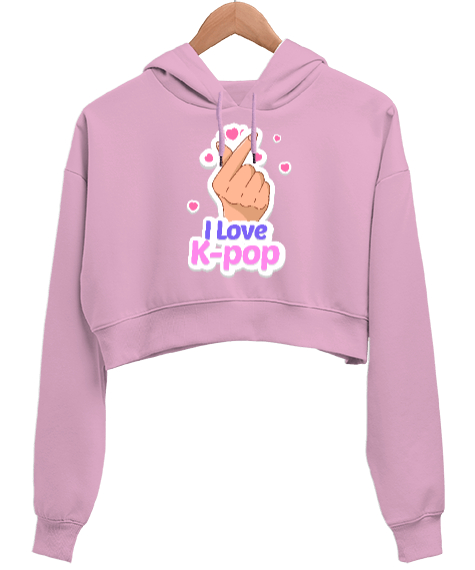 Finger Kpop Music - K-pop Pembe Kadın Crop Hoodie Kapüşonlu Sweatshirt