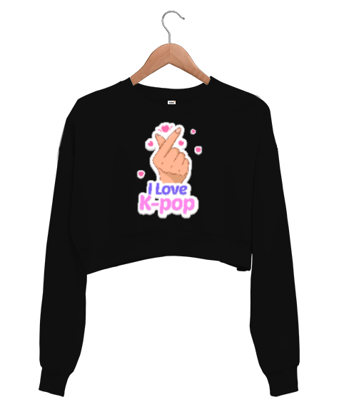 Finger Kpop Music - K-pop Siyah Kadın Crop Sweatshirt