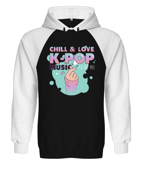 Finger Kpop Music - K-pop Siyah/Beyaz Orjinal Reglan Hoodie Unisex Sweatshirt