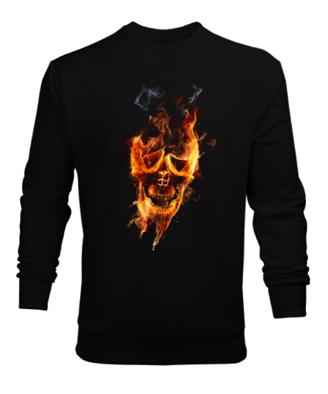 Fire Skull Siyah Erkek Sweatshirt