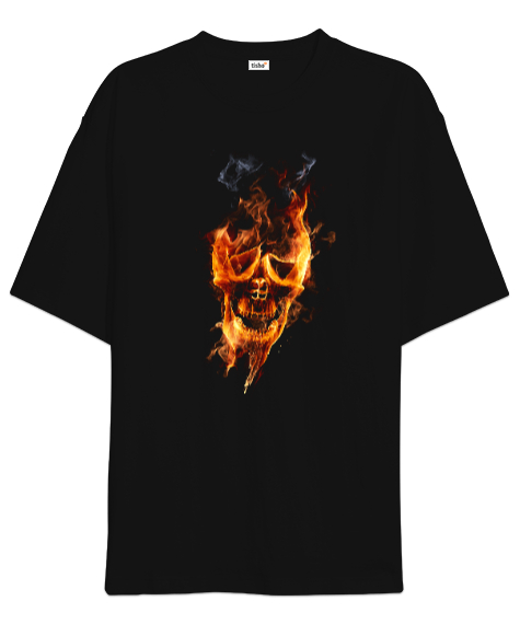 Fire Skull Siyah Oversize Unisex Tişört