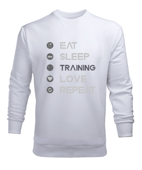 Tisho - Fitness Gym Hayat Döngüsü Beyaz Erkek Sweatshirt