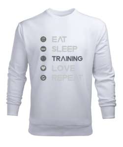 Fitness Gym Hayat Döngüsü Beyaz Erkek Sweatshirt