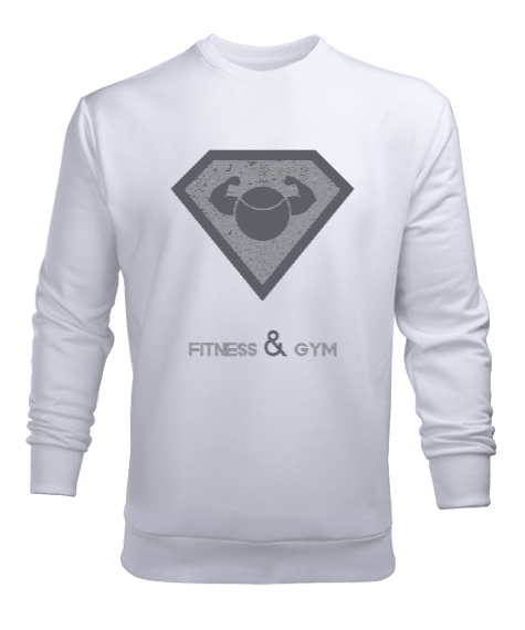 Tisho - Fitness Gym Spor Salonu Simgesi ve Yazı Sanatı Beyaz Erkek Sweatshirt